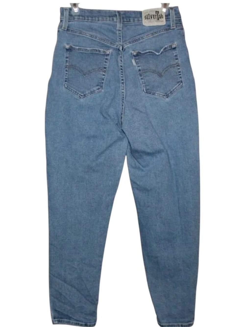 Levis SilverTab High Waisted Cropped Mom Jeans 29 Distressed Stretch Ankle - Picture 2 of 12